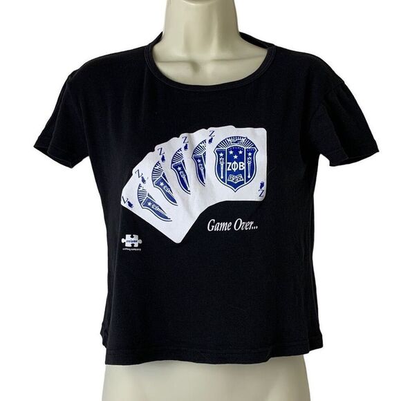 Phi Beta Game Over Sorority Black Crop Top Enigma Clothing Size L - Picture 1 of 3